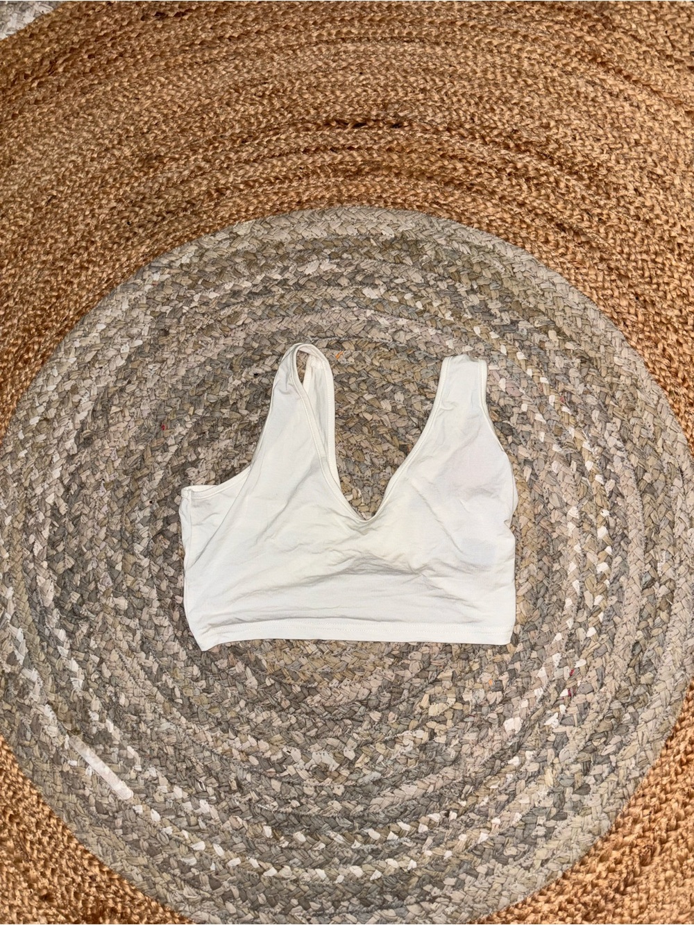 SHEIN Ivory V-Neck Seamless Crop Bralette
